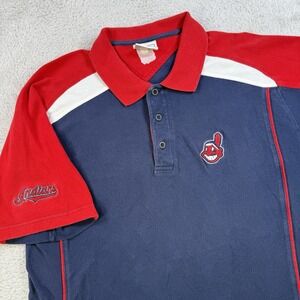 Vintage Cleveland Indians Lee Sport Polo Mens Medium Navy Short Sleeve Shirt MLB